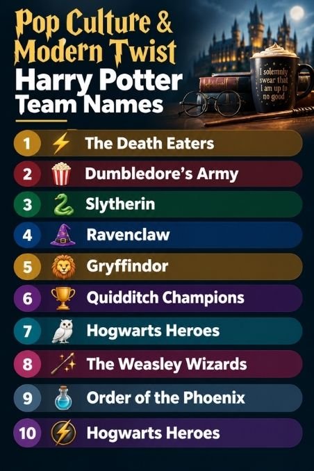 Pop Culture & Modern Twist Harry Potter Team Names
