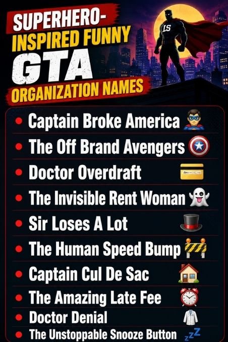 Superhero-Inspired Funny GTA Organization Names